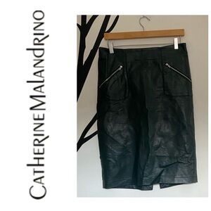 Catherine Malandrino faux / vegan emerald teal green leather pencil skirt